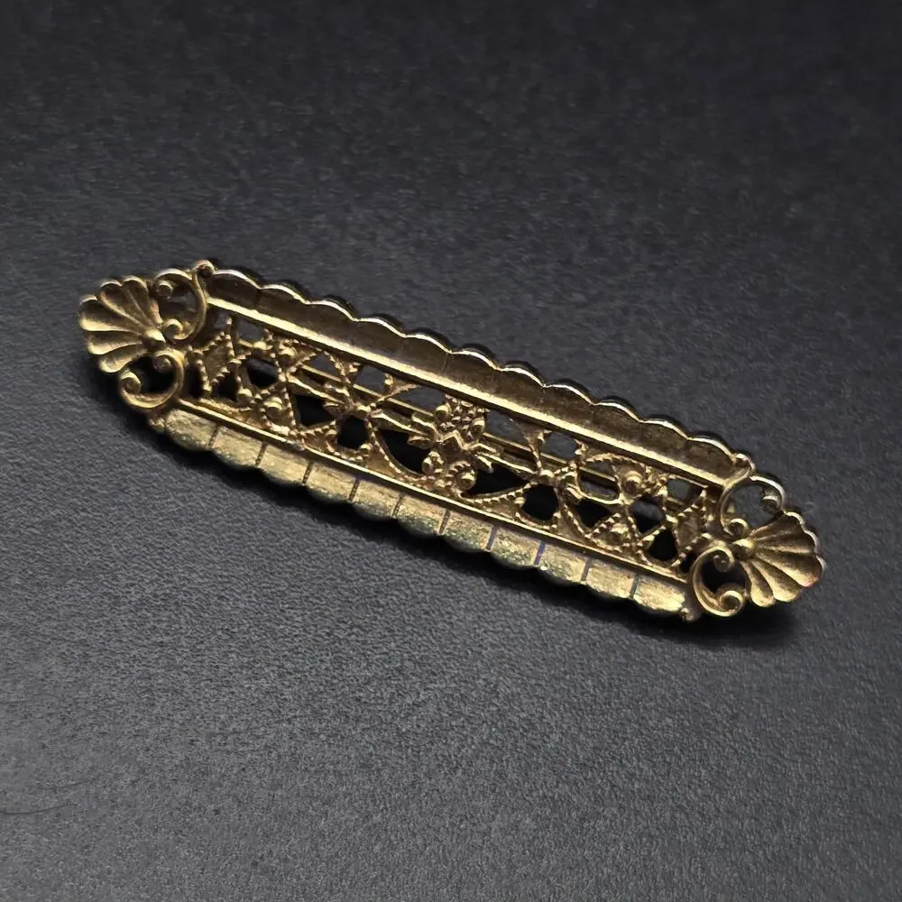 Gold Tone Filigree Bar Brooch Vintage Costume Jewelry